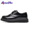 1 Low-top Small Leather Shoes Women's Genuine Leather Martin Shoes Pure Black Round Head Men's Couple Casual Tooling Shoes