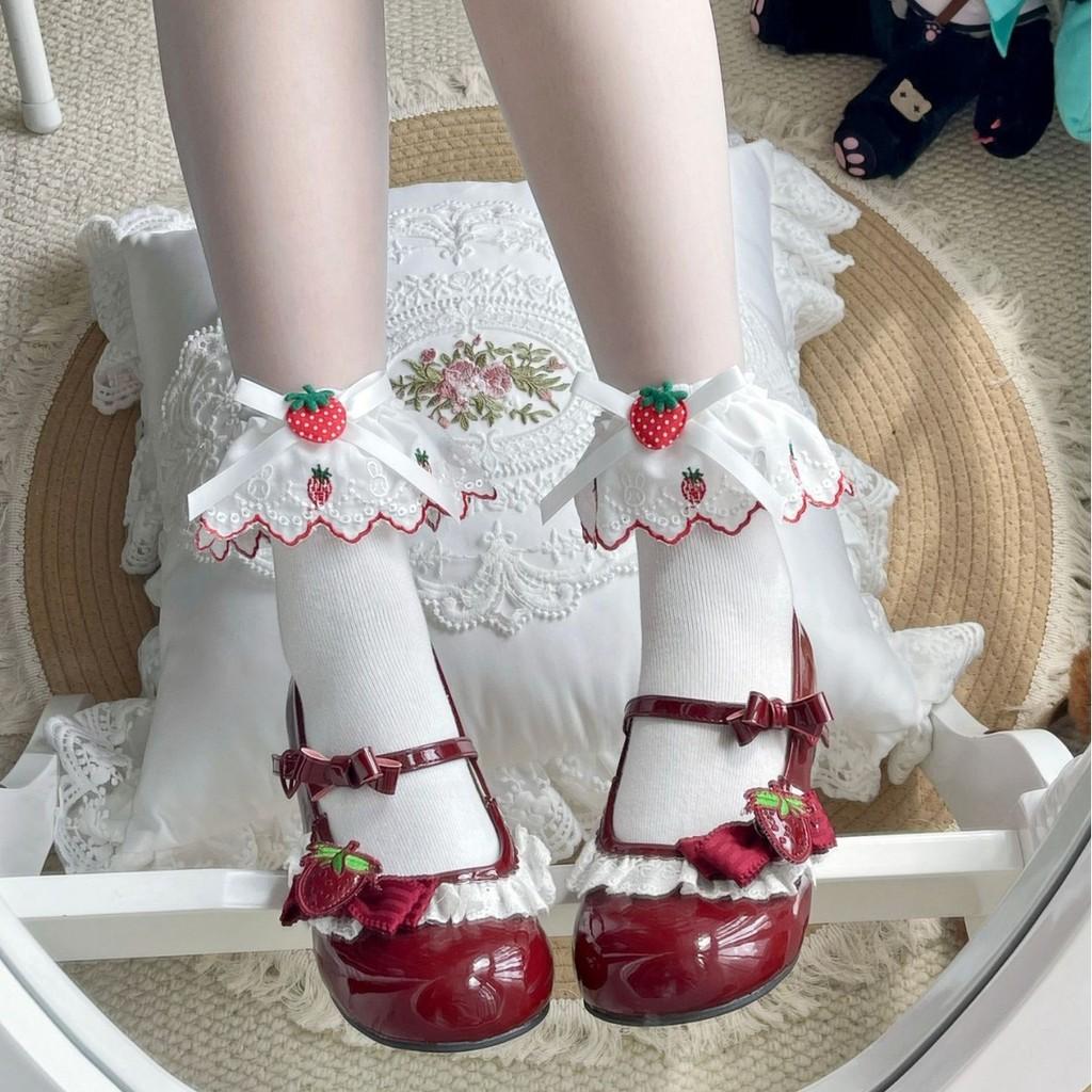 Lolita Cotton Hollow Lace Summer Socks With Bow Accents For Women And Teens