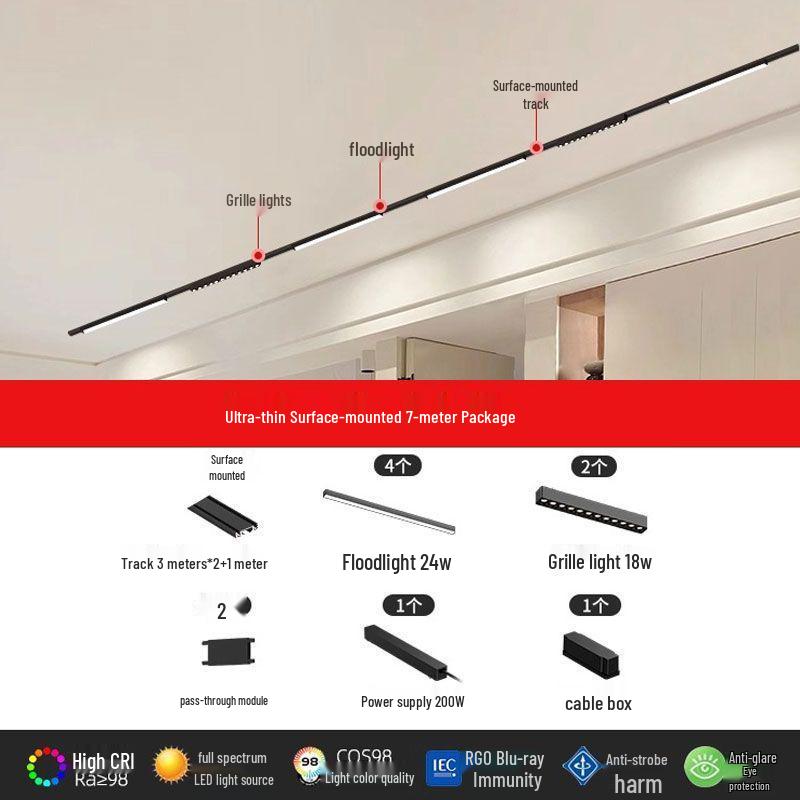 Ultra-Thin Surface-Mounted Magnetic Track Light Set for Living & Dining Rooms