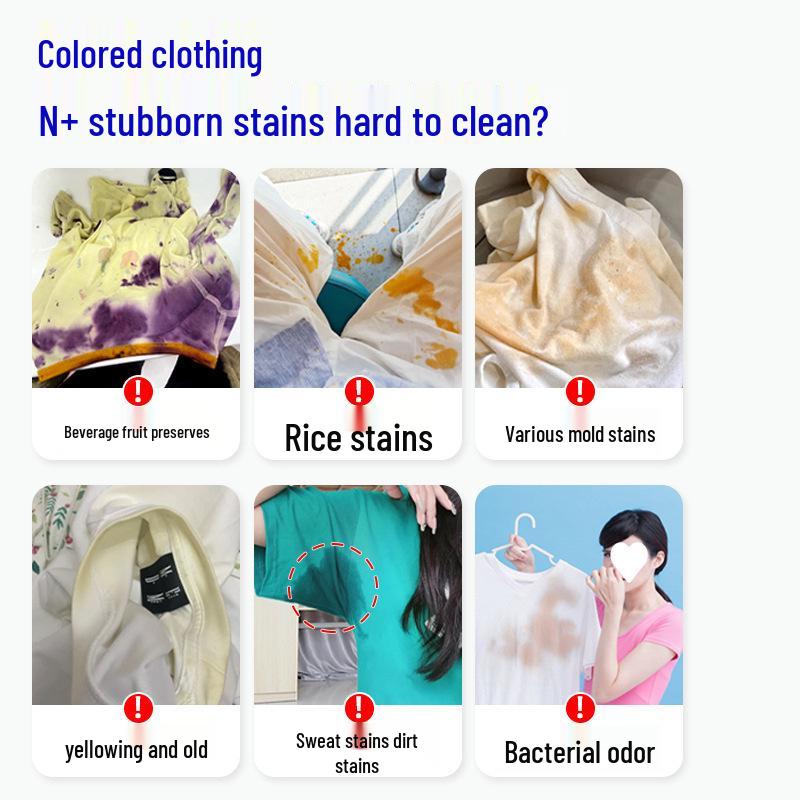 Universal Color Brightening Bleach Powder: Stain Remover & Yellowing Corrector for Colored & White Clothes.