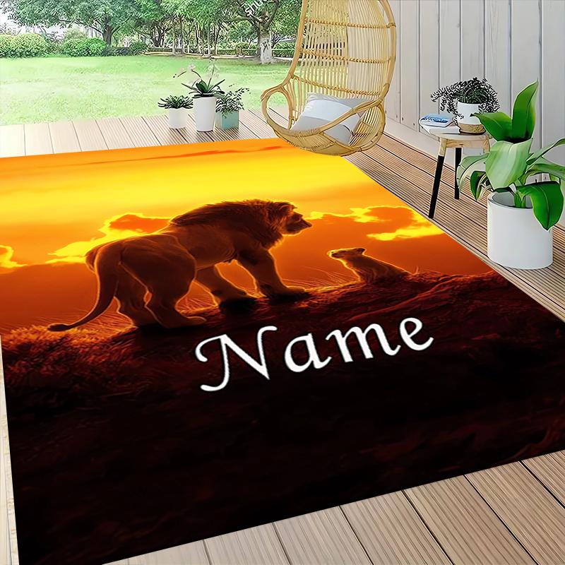 Custom Name Lion Sunset Majesty Carpet Rug Customizable Soft Washable Anti-Slip Home Living Room Sofa Mats Personalized Rug. 0909306