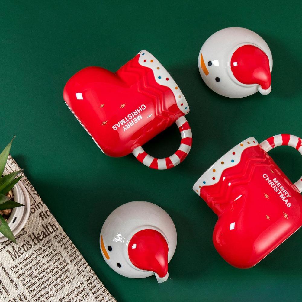 Cupă cu apă de Crăciun Cupă creativă din ceramică de Crăciun Cană cu om de zăpadă Cupă de mare valoare