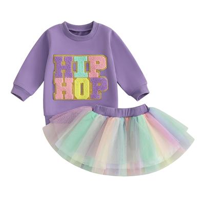 Toddler Girls Spring Outfits Long Sleeve Letter Embroidery Sweatshirt + Gradient Tulle Skirt Set Baby Clothes