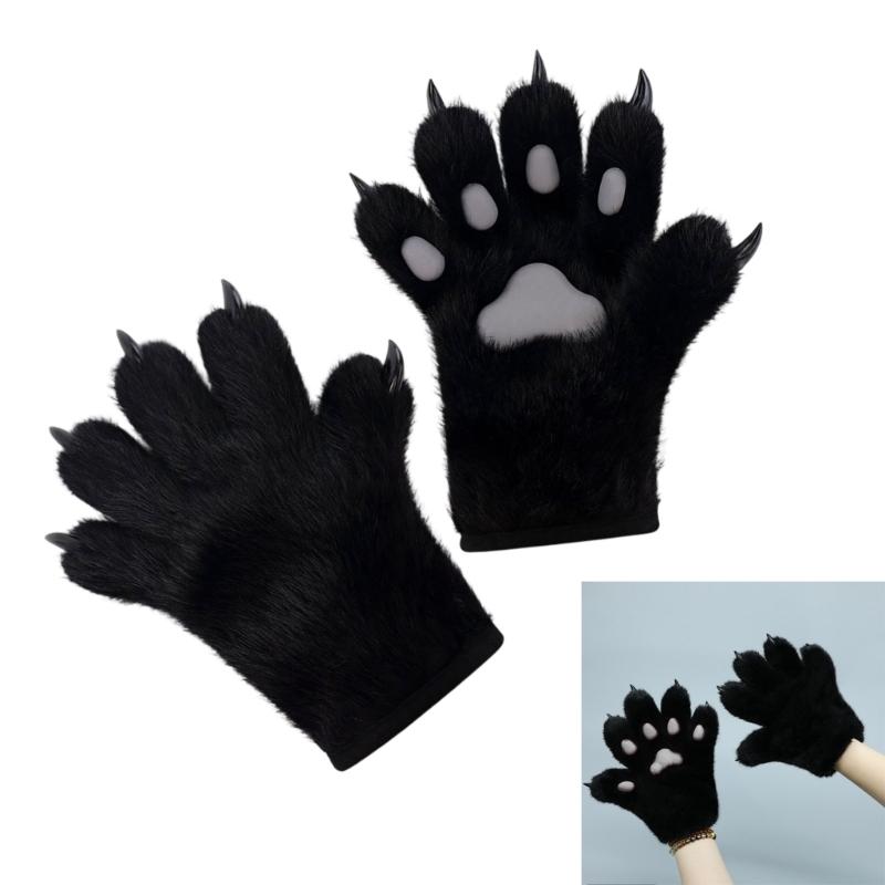 Stylish Plush Animal Paws Gloves Soft Faux Fursuit Cosplay Accessory Unisex Multi Color