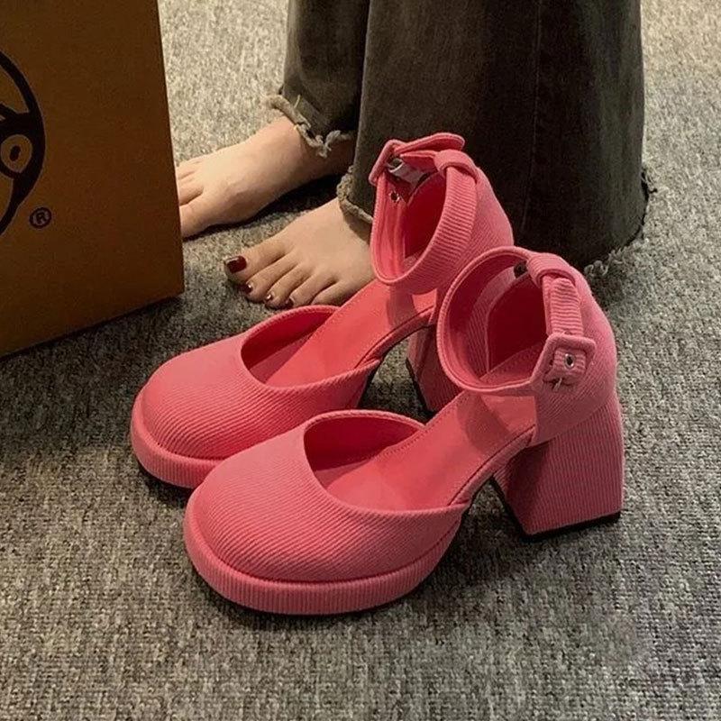 

Модные водонепроницаемые туфли на толстом каблуке с вырезами, женские летние новые туфли-лодочки Мэри Джейн на маленьком высоком каблуке 40 розовый