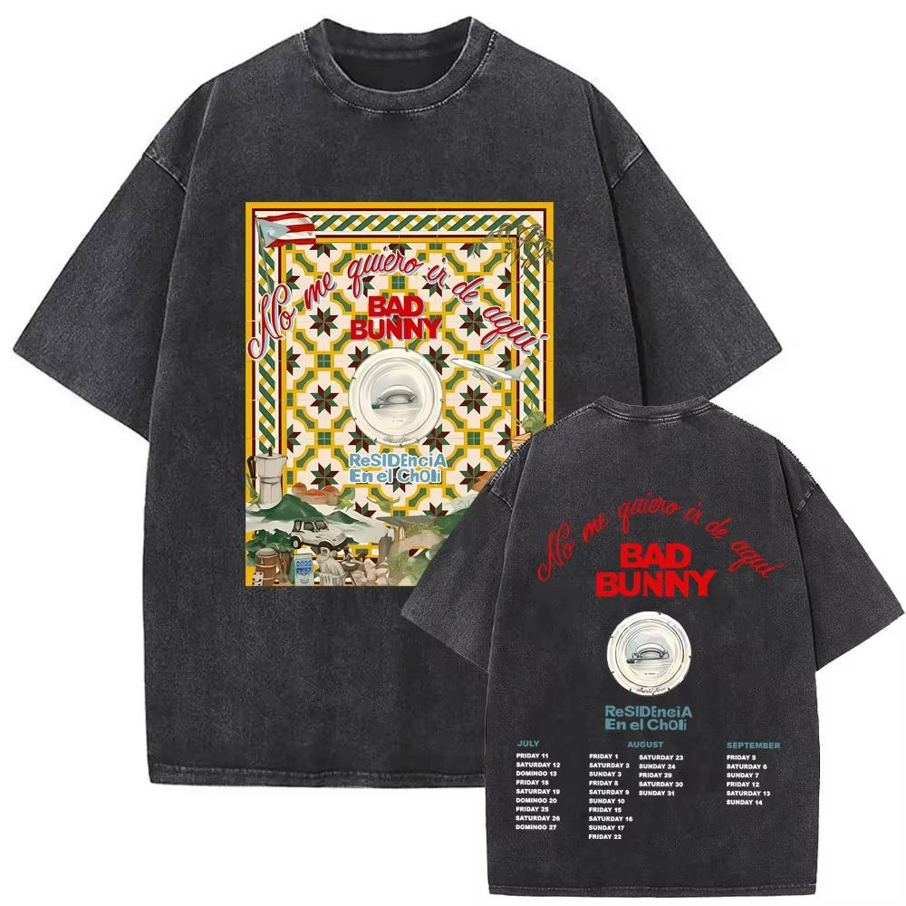 Rapper Bad Bunny Graphic Tshirt Debi Tirar Mas Fotos DTMF Washed Vintage T Shirt Mens Women Hip Hop Fashion Oversized Tshirts