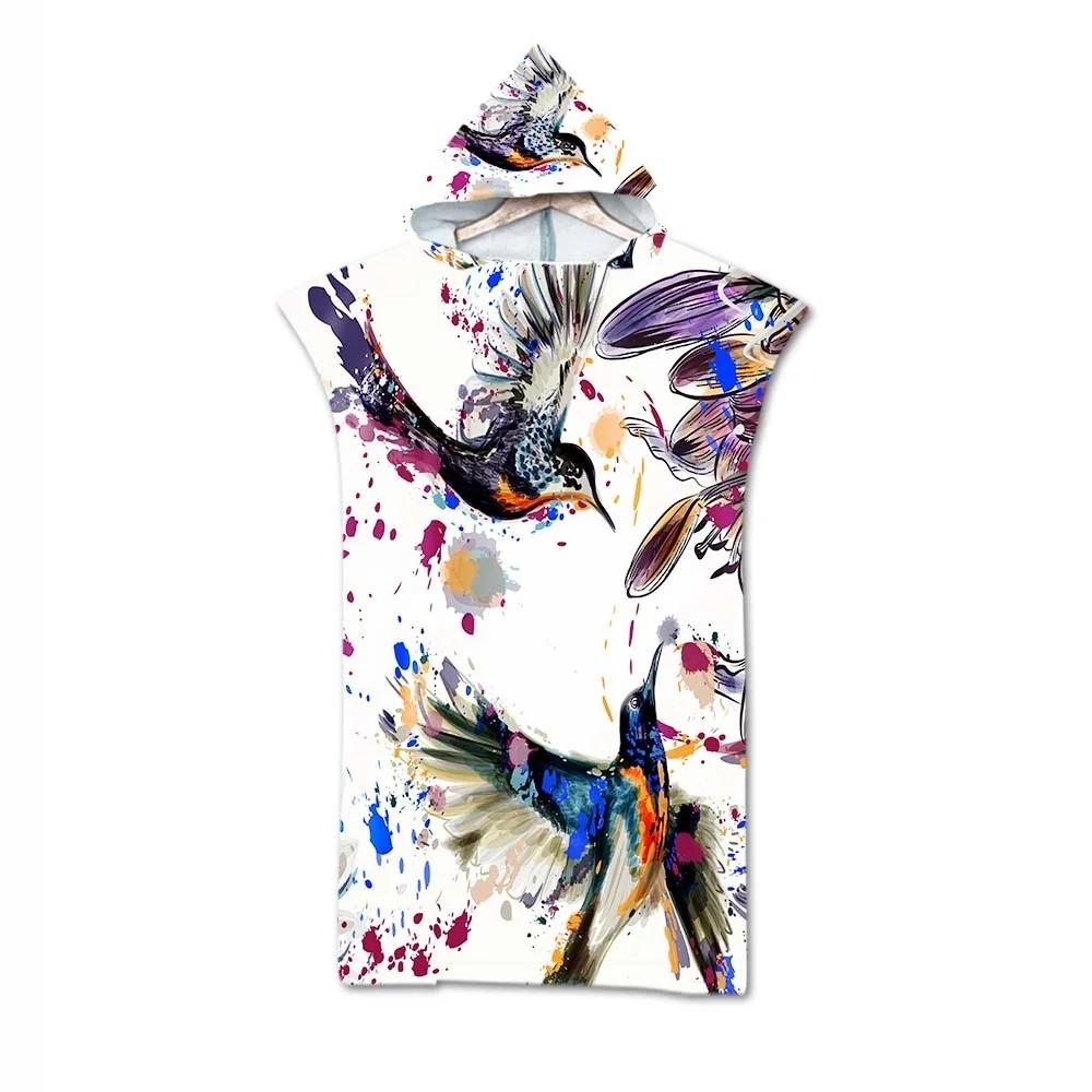 Microfiber Hooded Beach Towel For Adults Fashion Swimming Pool Bath Towel With Cloak Tropic Plant Flamingo Printed Bathrobe