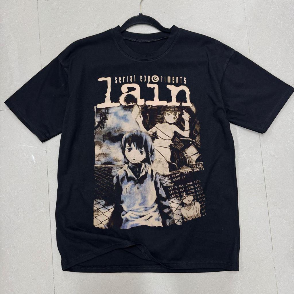 Lain Graphic Print Autumn Cotton Unisex TShirt Short Sleeve Street Fashion Trend Clothing Street Style Winter Innerwear Tops