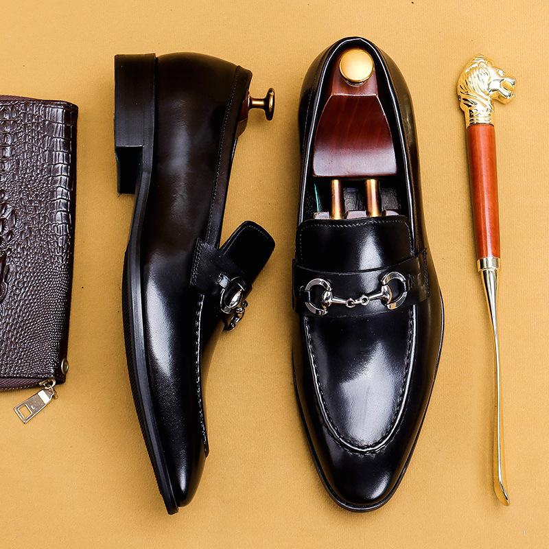 Casual Leather Shoes Men'S Business Casual Shoes Men'S Leather Pointed Loafers Handmade English