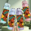 1PC African Girl Colorful Turban Print 750ml Color Plastic Sports Water Bottle Leakproof Flip Straw Lid Suitable for Sports Office Home Use
