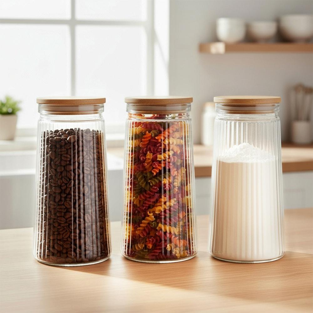 Glass Containers for Loose Products with Lid and Seal 1.4 L 3 Pcs.