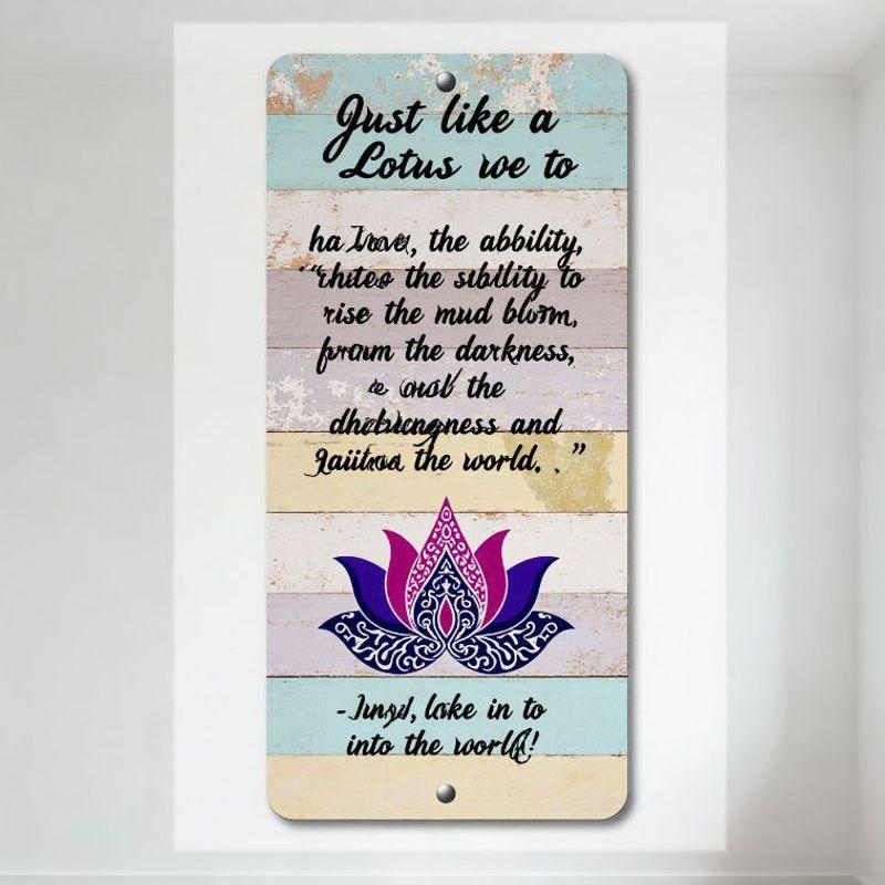 

Rustic Lotus Flower Metal Tin Sign, Vertical Vintage Inspirational Quote Wall Plaque with Blue/White/Purple/Beige Stripes, Home 20x30cm（7.8x11.8inch）