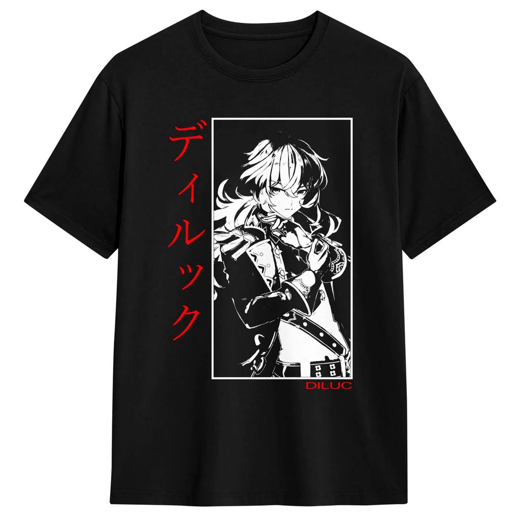 Diluc Genshin Impact Anime Game Tshirt Unisexs Cotton Clothing Fashion Round Neck Short Sleeve