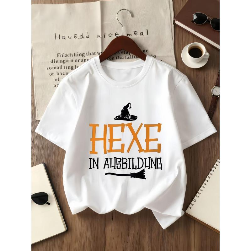 European sizes { Extension} Round Neck T-Shirt, Summer Casual Comfortable Sports Fashion Girl Clothes, HEXE Witch Print 110 белый
