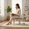 Wood Carved Sitting cushion Chakki Grinder Table- Furniture with cushion-Footstool Leather Cushion-Home Decor Style Carved Ottoman Low Stool