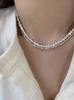 Elegant Silver Pearl Geometric Necklace - High-End Versatile Clavicle Chain for Women, New Style Glam with Fine Glitter