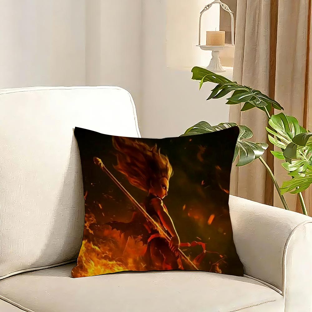 Popular Chinese Mytho Animation Nezha Cushion Cover Reversible Plush Pillow Cover Soft Fluffy Home Decor for Sofa Bedroom