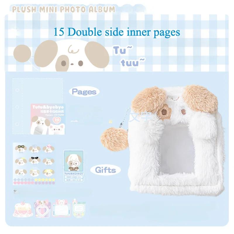 Kawaii Welpen Katze Plüsch Mini Album 3 Zoll Kpop Fotokarten Binder Buch Flauschig Weich Idol Karten Sammelalbum für Mädchen Geschenke Neu