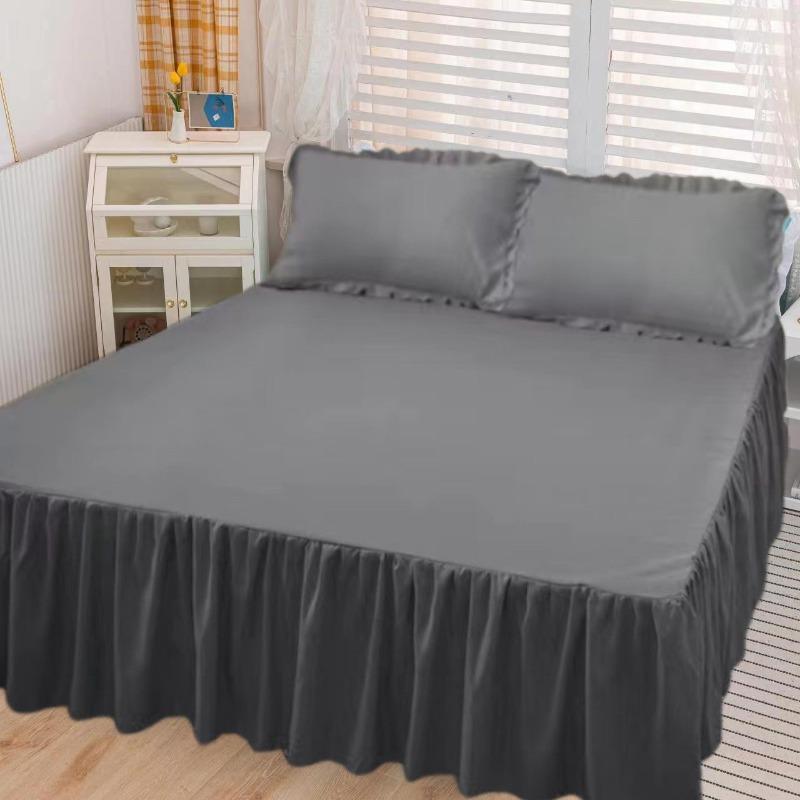 

Solid Color Bed Skirt Full Package Anti Slip Bed Cover with Elastic All Season Dustproof Mattress Protector Non-Slip Bedding Set for Queen/King Size 150x200+40cm bed skirt серый