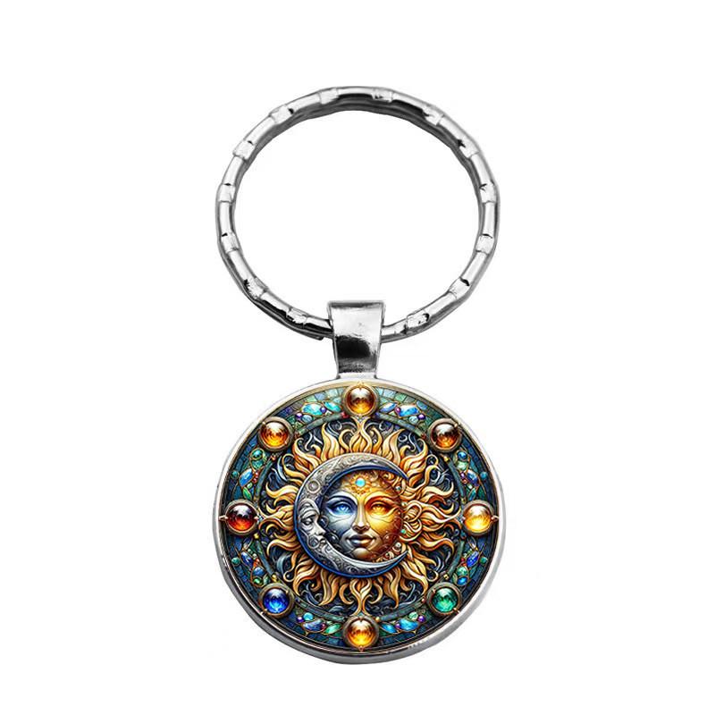 Cute Sun Moon Glass Pendant Keyring Portable Key Organizer For Gift Or Personal Use