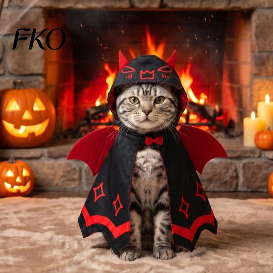 Small Dog Cape Halloween Cat Bat Cloak, Cute Devil Pet with Wings, Hooded Cloak Festive for Cats Dogs Cosplay Costume Party Wear Clothing