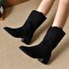 Fashion Handmade Women's Embroidered Leather Boots Pointed Toe Stiletto Heel Cowboy Western Retro New Autumn and Winter Series