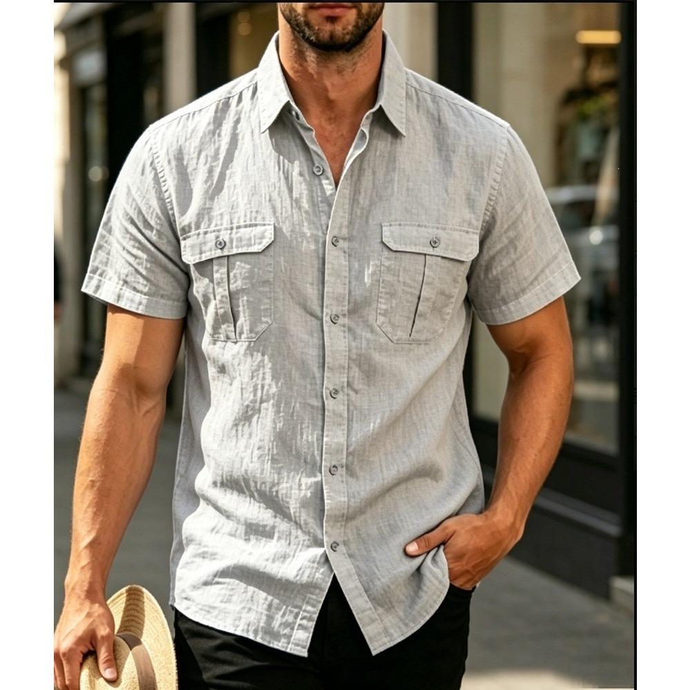 Jacquard overhemd met korte mouwen voor heren – casual sportpoloshirt met een omgeslagen kraag
