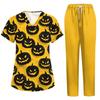Women's Costume Set Short Sleeve Halloween Print Top and Pants with Pockets 2 Piece Work Uniform