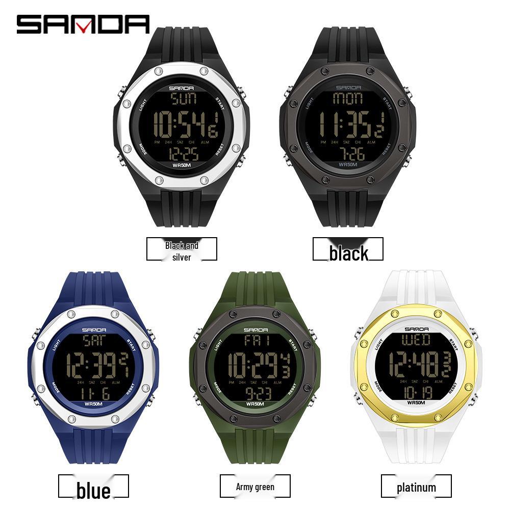 Sanda Men's Waterproof Digital Sports Watch with Backlight and Multifunctional Features