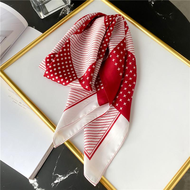 Color matching large plaid scarf women's new polka dot striped silk scarf small square scarf travel sunscreen shawl decorative scarf