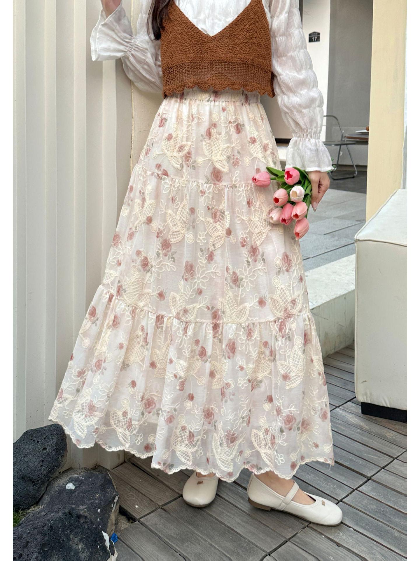 

Summer 2025 High-Waist Yellow Floral A-Line Chiffon Skirt for Women R85S657B One Size червоний