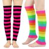Women Leg Warmers Socks Colorful Stripe Ribbed Knitted Leg Covers Thigh High Long Stockings Cosplay Costume Accessories