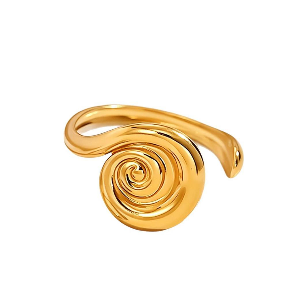 18K Gold Vacuum-Plated Stainless Steel Spiral Open Ring - Adjustable & In Stock