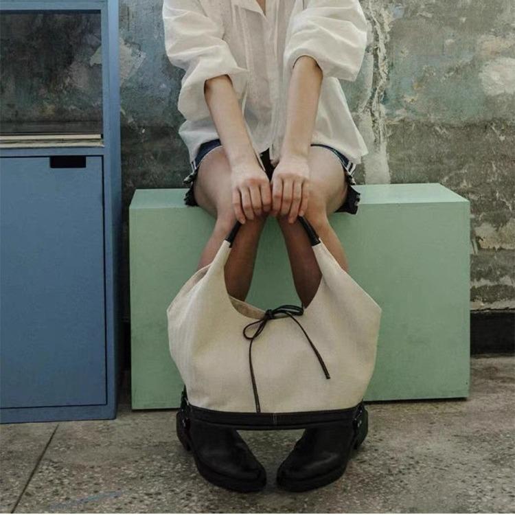 Korean Niche Retro Patchwork Canvas Tote Bag Fashion Versatile Shoulder Bag Handbag Large Capacity Underarm Bag