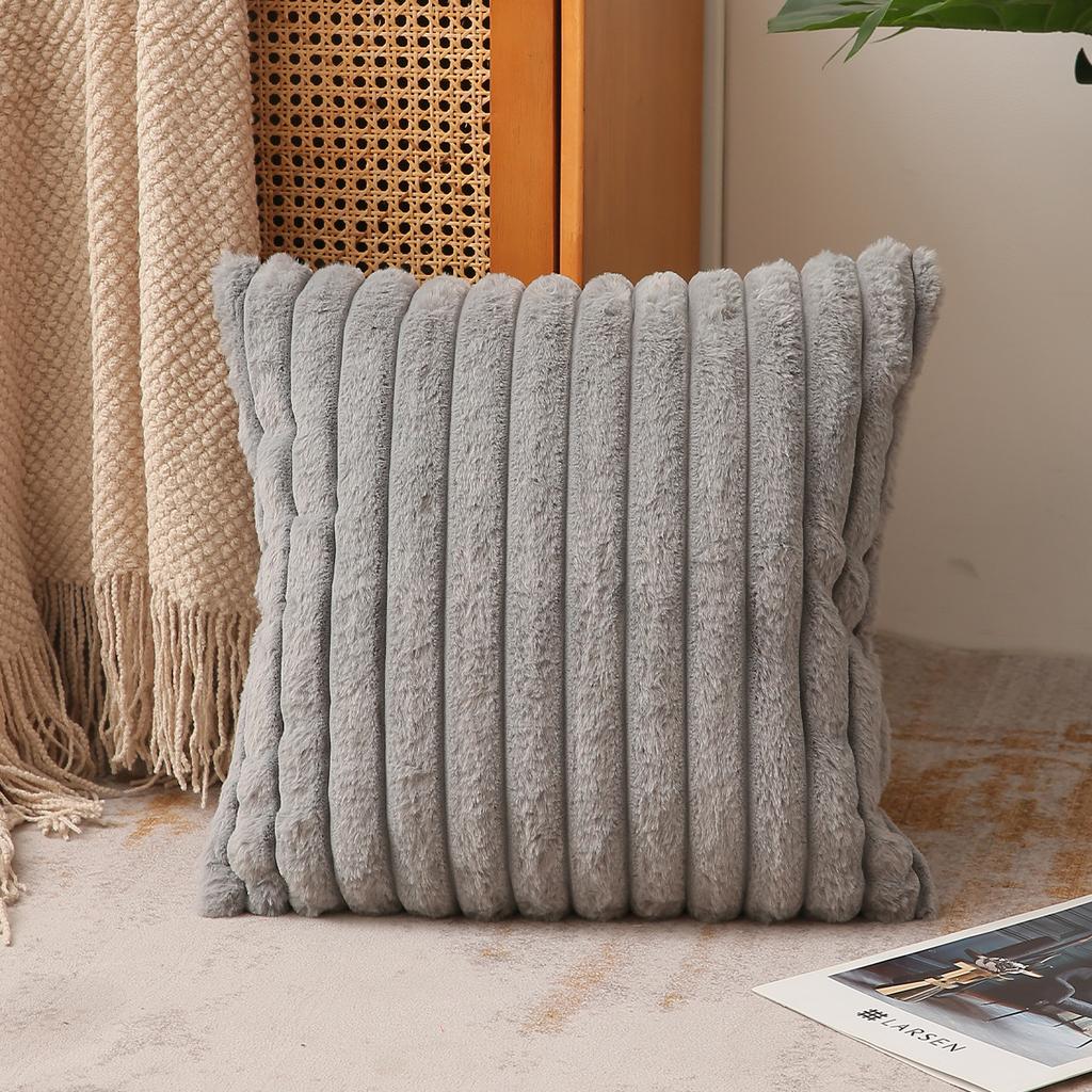 Solid Color Ins Style Imitation Rabbit Fur Pillow Plush Striped Three-dimensional Cushion Indoor Home Versatile Comfortable Sofa Cushion