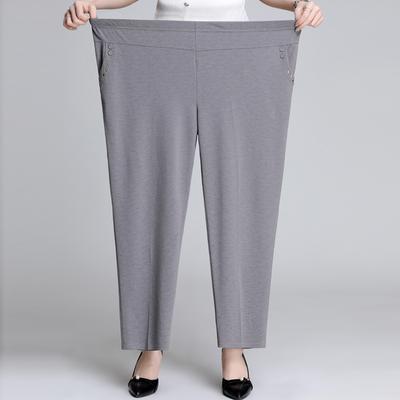 Women Plus Size Summer PantsSolid Elastic High Waist Casual Pants Middle-aged Mother Pants Loose Straight Pants