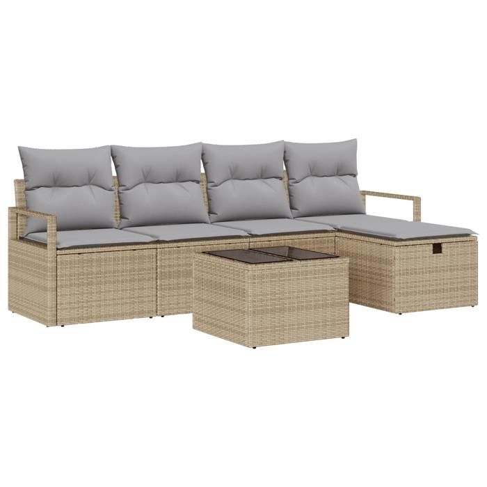 Ensemble de Canapé de Jardin 6 Pièces avec Coussins Beige Poly Rattan 3360501