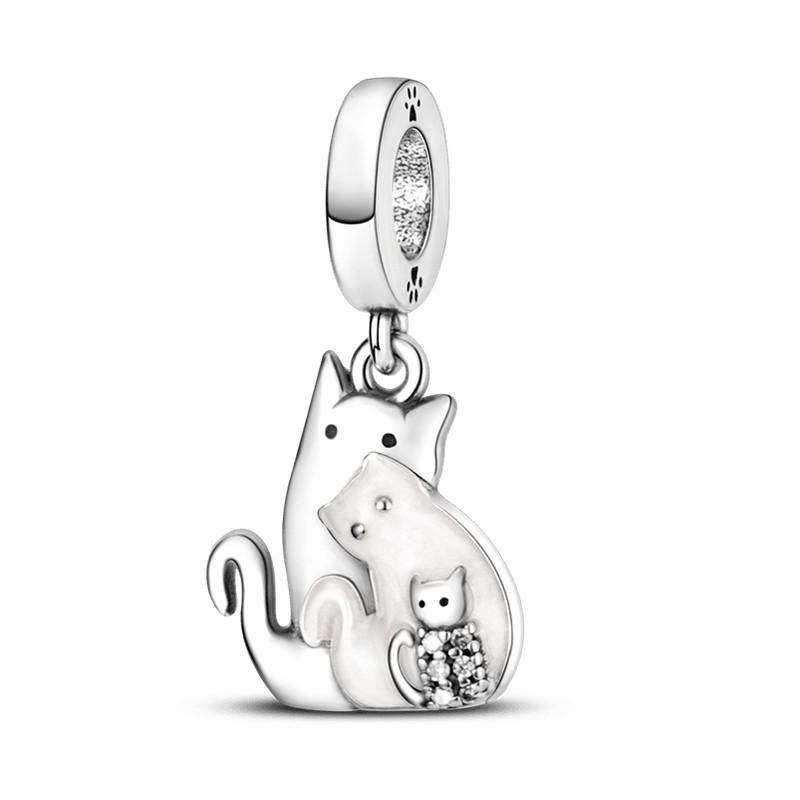 Cute Cat Dogs Charms Fit Fashion Original Bracelets Pet Paw 925 Silver Bulldog Schnauzer Akita Dog Beads DIY Jewelry Making