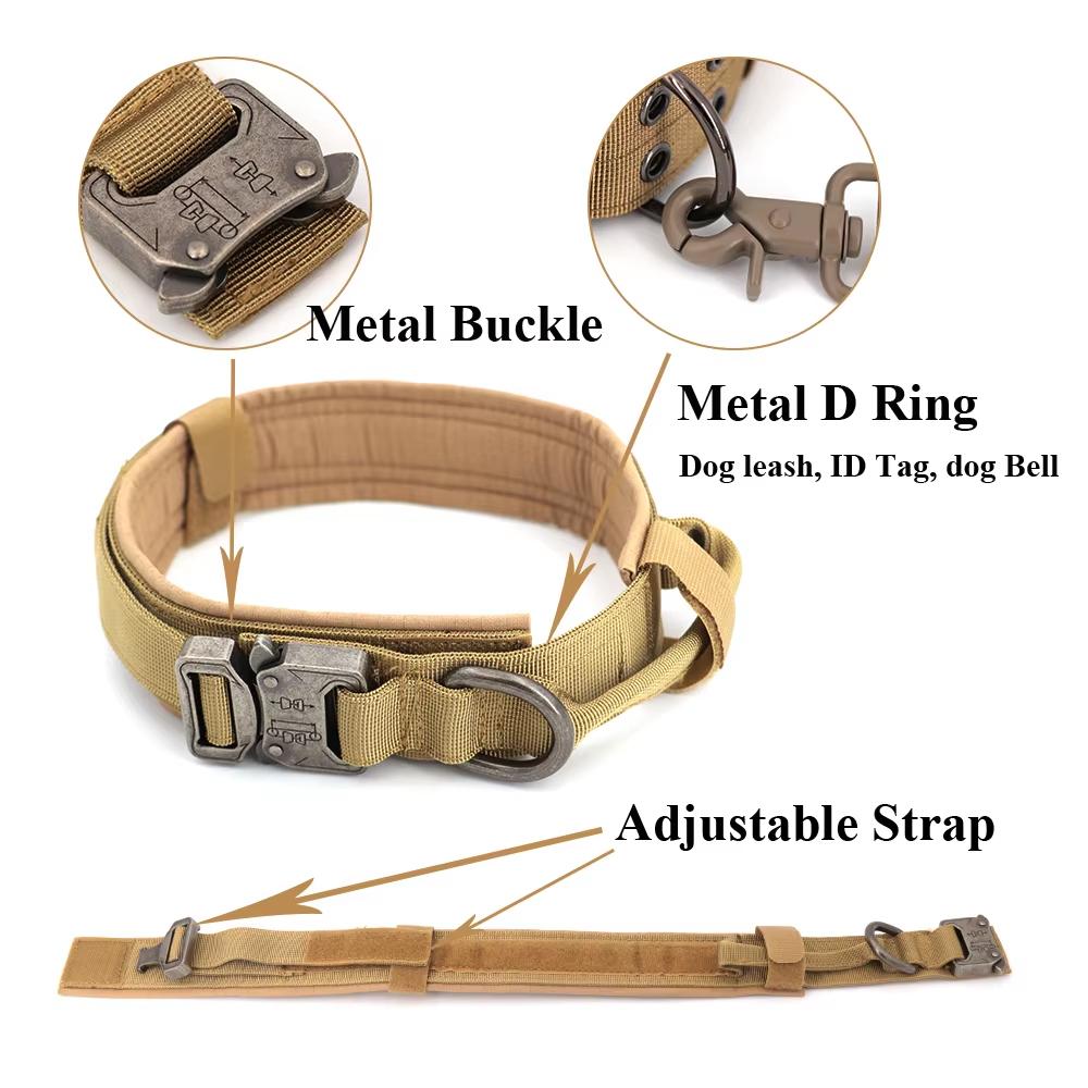 Tactical Dog Collar 7 Optional Colors Heavy Duty Metal D-ring Adjustable Military Training Collar For Medium Large Dog