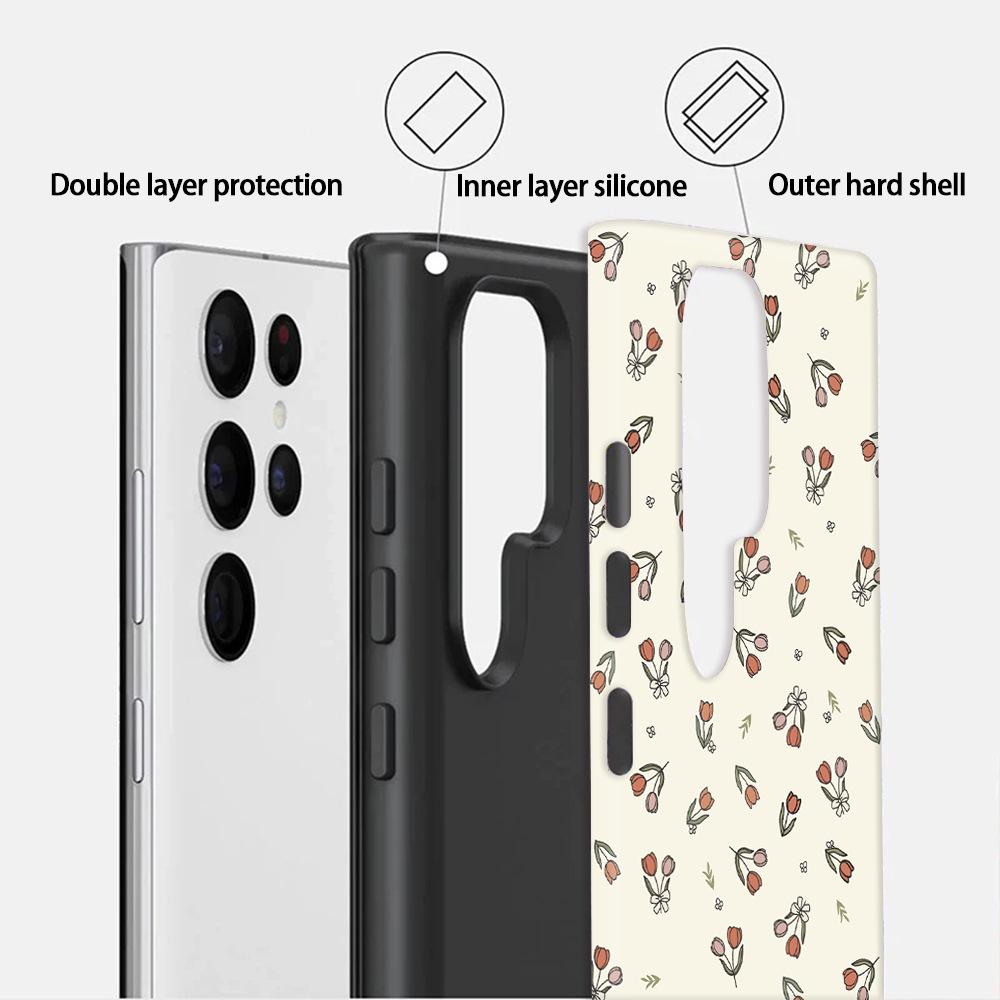 North American Station List Literary and retro tulip mobile phone case Samsung S24Plus anti-drop two-in-one film case S25