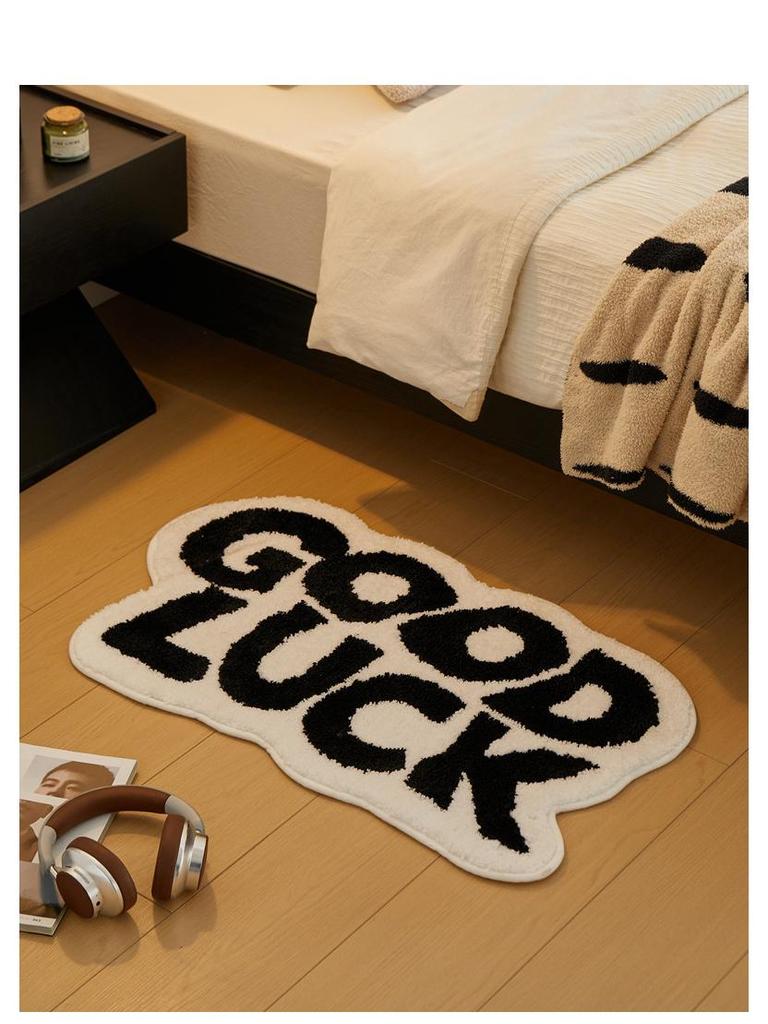 Modern Nordic Letter Flocking Non-Slip Quick-Dry Irregular Floor Mat for Bedroom & Bathroom