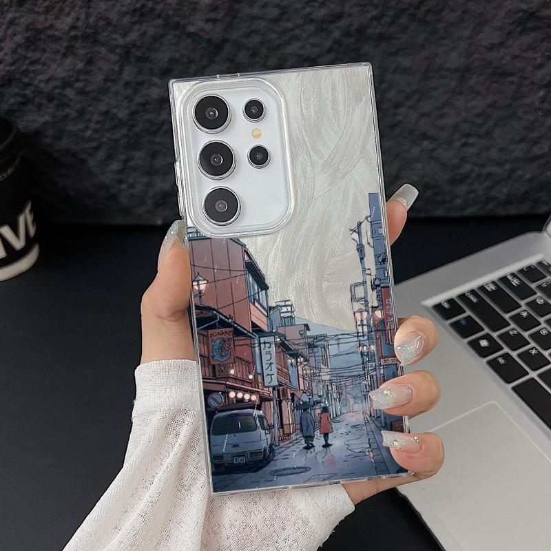 

Горный принт противоударный мягкий чехол TPU для телефона Samsung S25 S24 FE S23 Ultra A16 A36 A56 A55 A35 A15 перо блестящий тонкий жесткий чехол-бампер из ПК Samsung A52 / A52s светло-серый