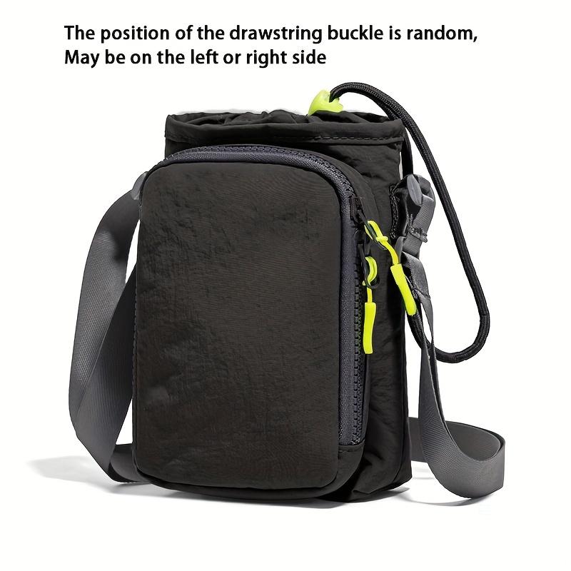 

Adjustable Strap Nylon Crossbody Bag with Bottle and Phone Pocket, Zipper Closure - Available In Orange, Light Green, Light Blue, Gray, Black серый