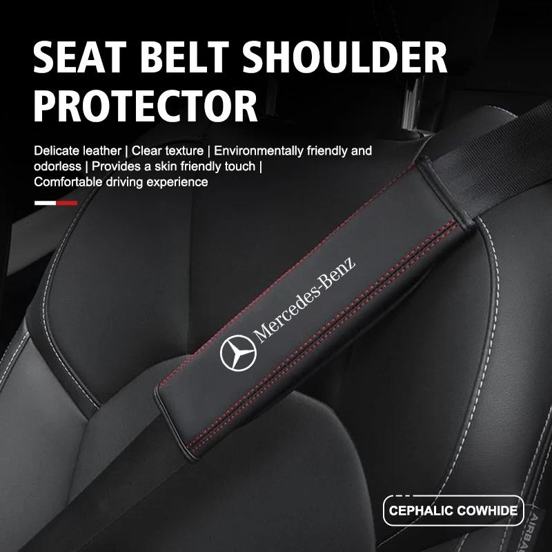 TFSM4 For Mercedes Benz AMG W211 W204 W210 W203 CLA GLA Interior Accessories 2PCS Car Seat Belt Leather Safety Belt Shoulder Covers