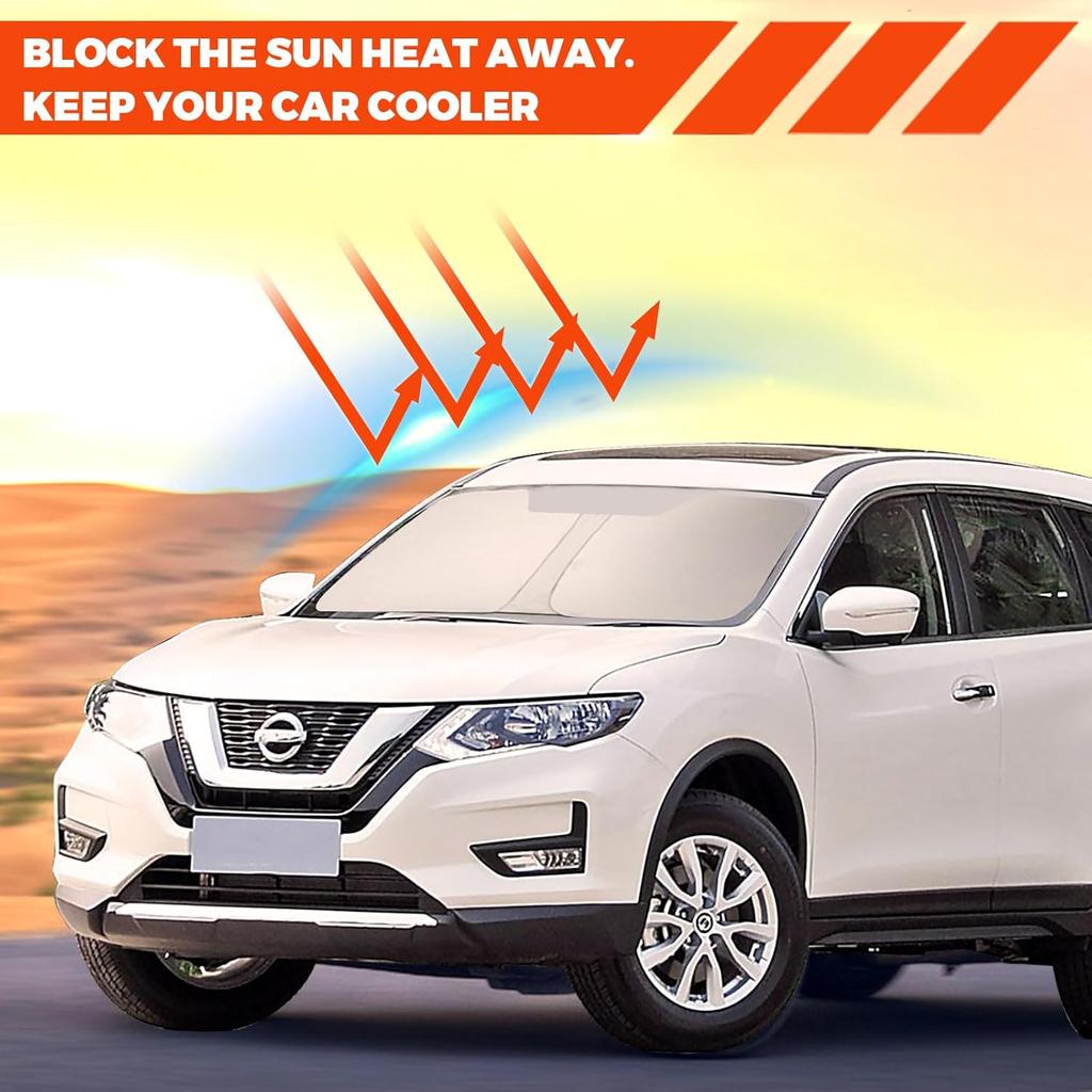 Windshield Sun Shade Compatible With Nissan Rogue 2014- Accessories, 240T Foldable Window Sunshade Sun Visor Protector, Blocks UV Rays Keep Your Car