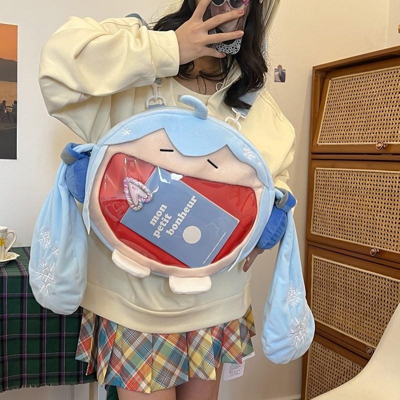 Plush Miku Hatsune Backpack With Nylon Interior For Casual Outings Carry Daily