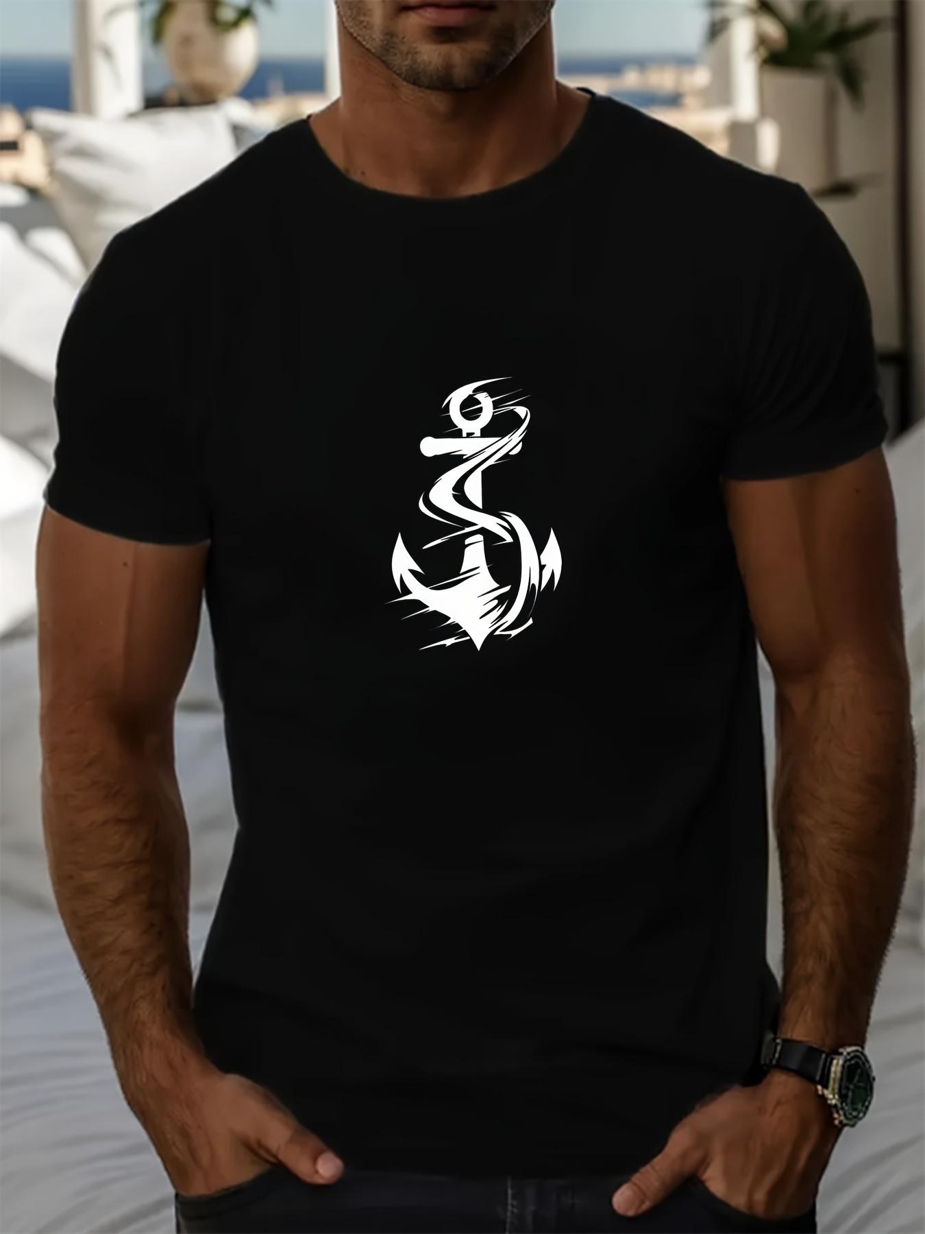 Мужская футболка с круглым вырезом и короткими рукавами с принтом якоря 50% хлопковый материал рубашка с принтом якоря эластичная ткань S