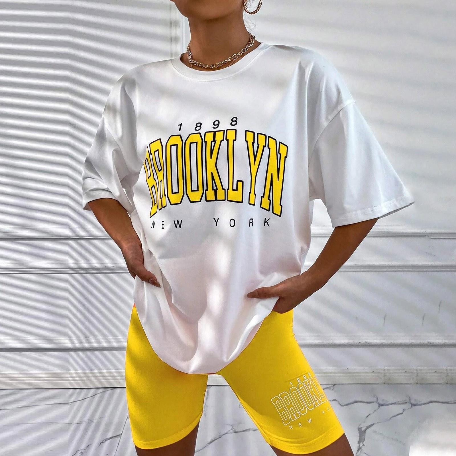 

Женский спортивный костюм из двух предметов, топ с короткими рукавами и шорты, повседневный летний спортивный костюм XL жёлтый