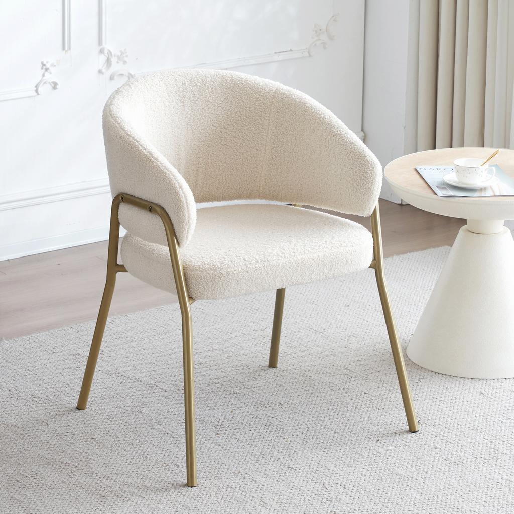 White Dining Chair Modern Lamb Velvet Spray Gold Dining Chair In Gold-Finish (2 Pcs), Dining Chair with Golden Legs