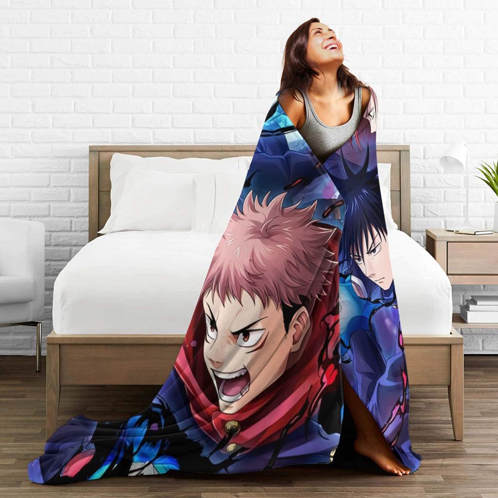 Team Jujutsu Kaisen Flannel Blankets Anime Japan Manga Gojo Megumi Yuuji Novelty Throw Blanket for Home 200x150cm Rug Piece,
